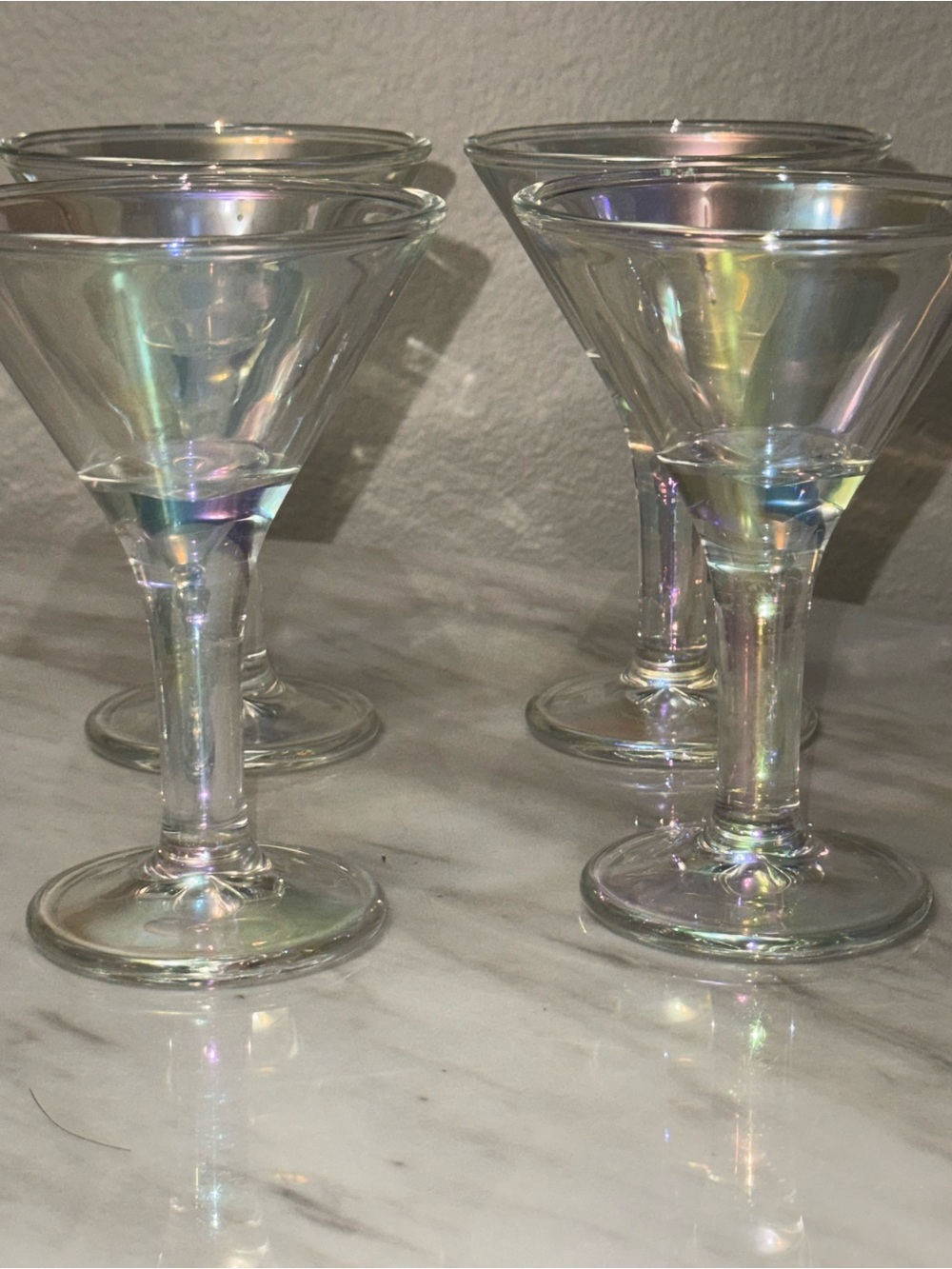 Clear Iridescent Stemmed Martini Glasses Set Of 4 5 oz Round 6 in